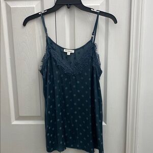 Blue Polka Dot Lace Trim Cami Top